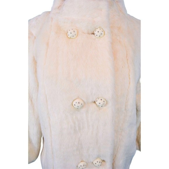 Vintage 1960s Faux Fur Jacket White Rhinestone Buttons Glamorous Evening - Picture 5 of 10